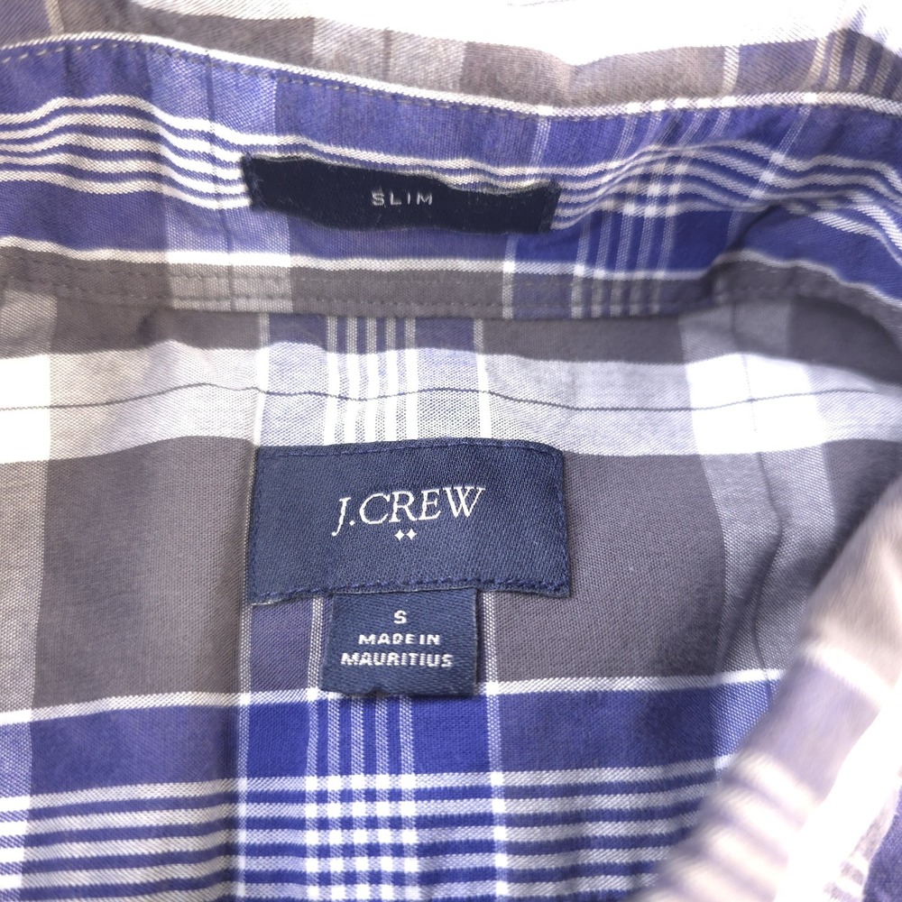 J Crew Shirt Small Slim Fit Blue Gray Plaid Long Sleeve Button Down - Picture 3 of 8
